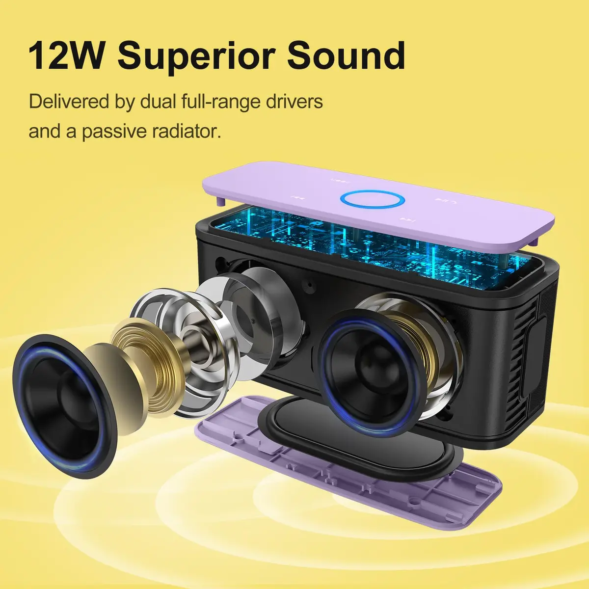 DOSS SoundBox Touch Portable Wireless Bluetooth Speaker with 12W HD Sound & Rich Bass, Purple | 20-Hour Playtime - view 2