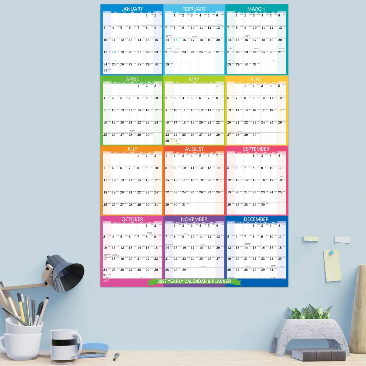 Artfan 2027 Yearly Wall Calendar | Large Colorful 34.8" x 22.8" | Full Year with Holidays - view 8