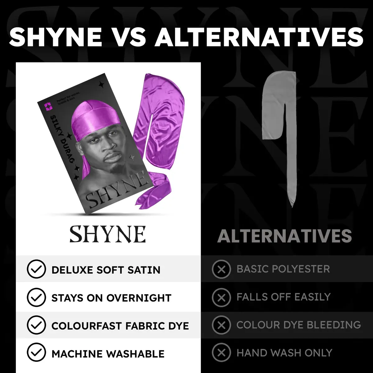 ShyneDurags Silky Durag - Purple | Perfect for Waves, Braids & Locs | Premium Silk Headwrap for Men & Women - view 5