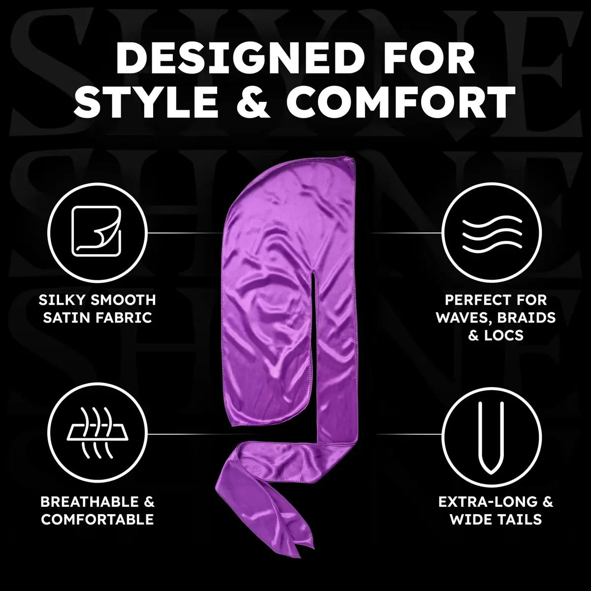 ShyneDurags Silky Durag - Purple | Perfect for Waves, Braids & Locs | Premium Silk Headwrap for Men & Women - view 4