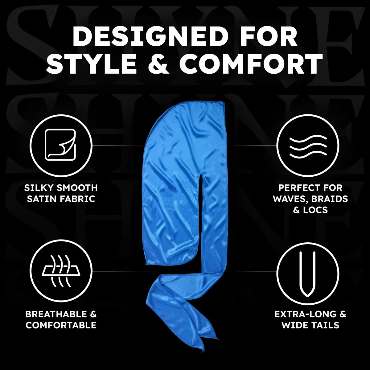 ShyneDurags Silky Durag - Blue | Perfect for Waves, Braids & Locs | Premium Silk Du Rags for Men & Women - view 5