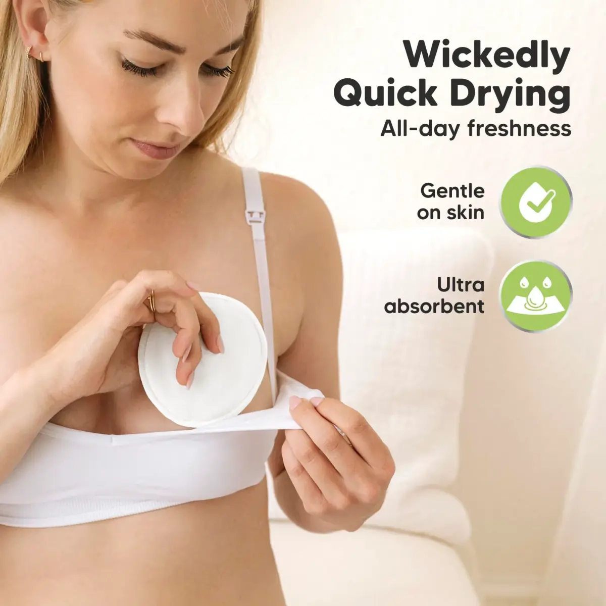 KeaBabies Reusable Nursing Pads for Breastfeeding (Soft White, 14-Pack, 14cm) - view 5