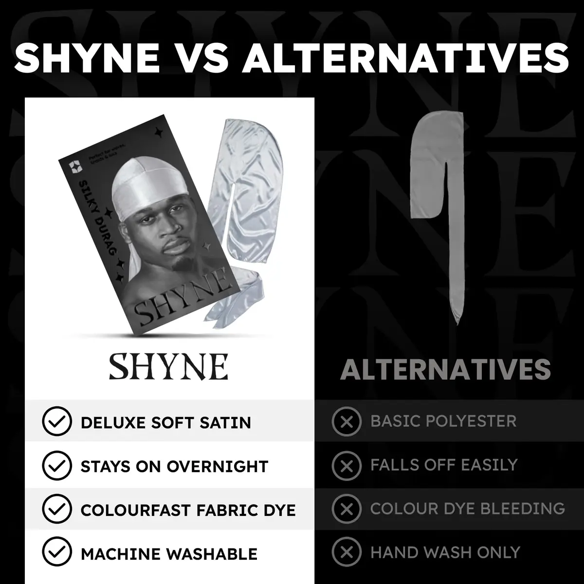 ShyneDurags Silky Durag - Silver | Perfect for Waves, Braids & Locs | Premium Silk Du Rags for Men & Women | Wide & Long Tail | Ultra-Soft & Wrinkle Free Satin - view 5
