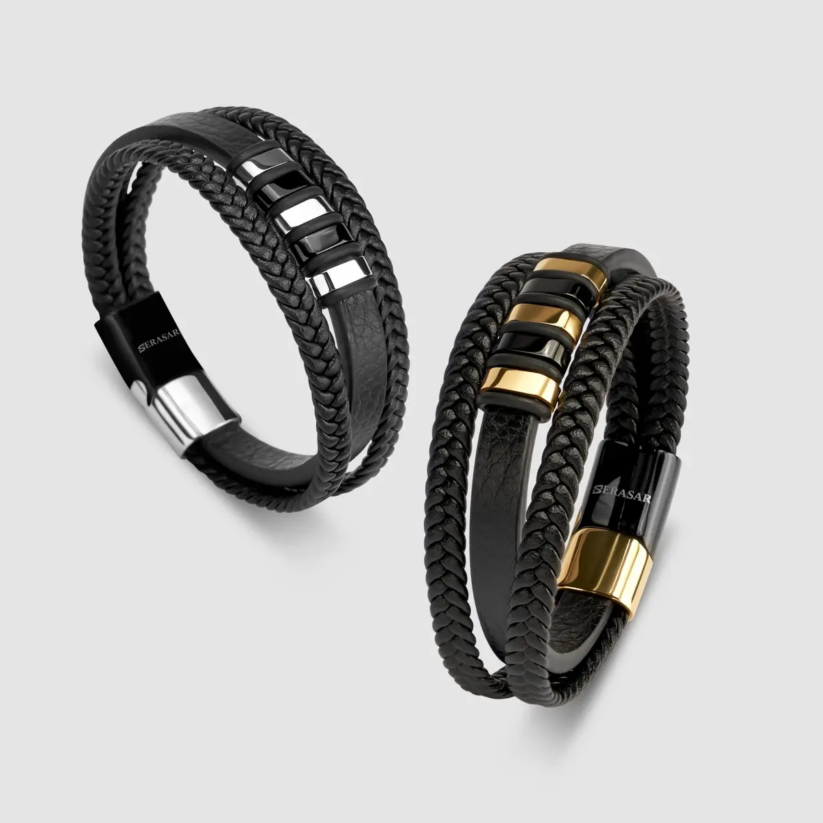SERASAR Braided Leather Bracelet with Stainless Steel Clasp for Men | 17 cm (6.75 inch) - view 7
