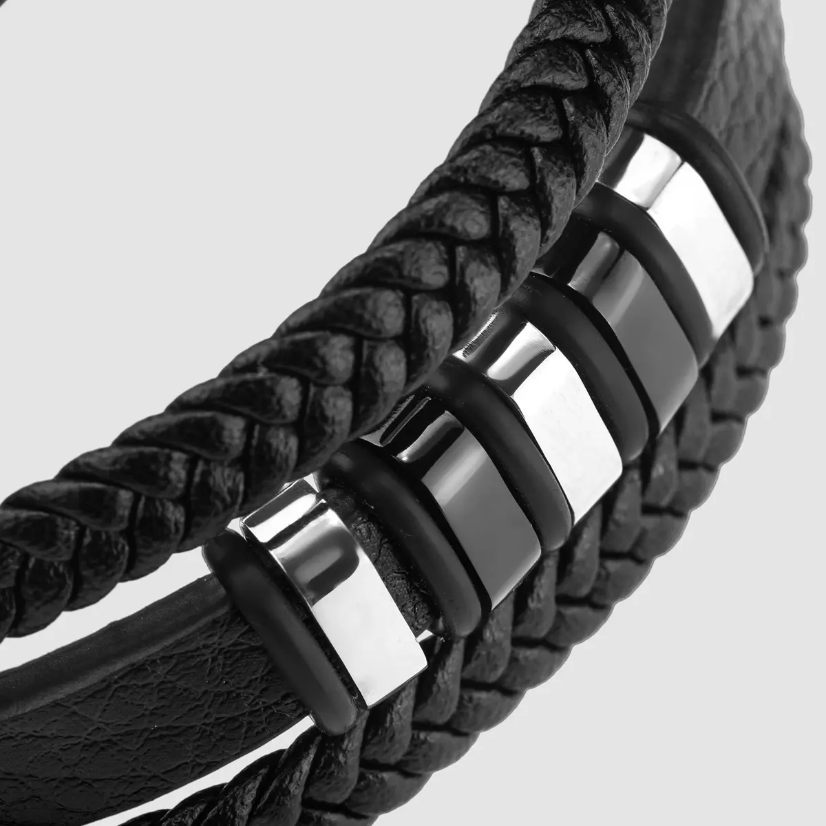 SERASAR Braided Leather Bracelet with Stainless Steel Clasp for Men | 17 cm (6.75 inch) - view 8