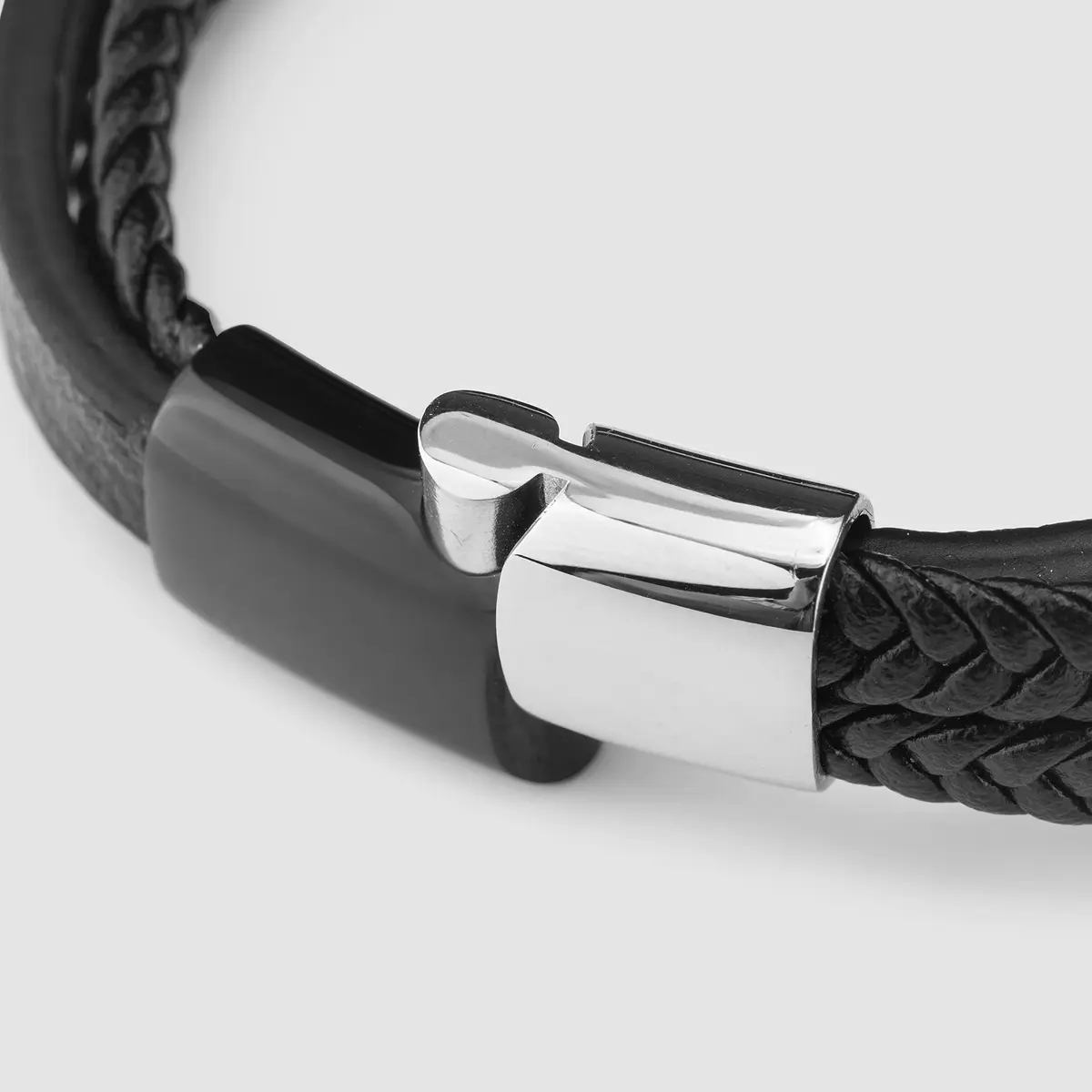 SERASAR Leather Men Bracelet Black Stainless Steel 9 inch | Magnetic Clasp, Braided Leather, Gift Box - view 9