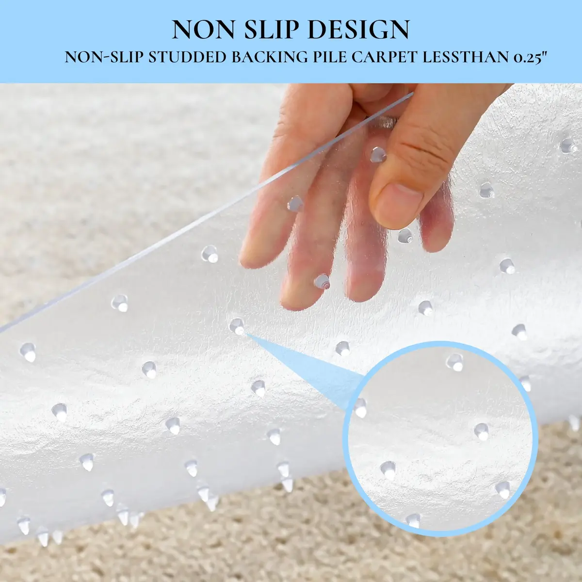 HOMEK Office Chair Mat for Carpet 53" x 45" | Low Pile Carpet Protector, Clear, Non-Toxic - view 4