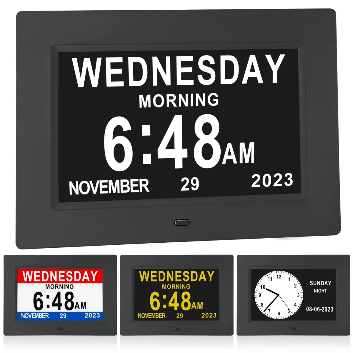 ybest 7.1 Inch Digital Day Calendar Clock with 12 Alarms | Auto-Dimming, 8 Languages, Photo Frame Function - main product image