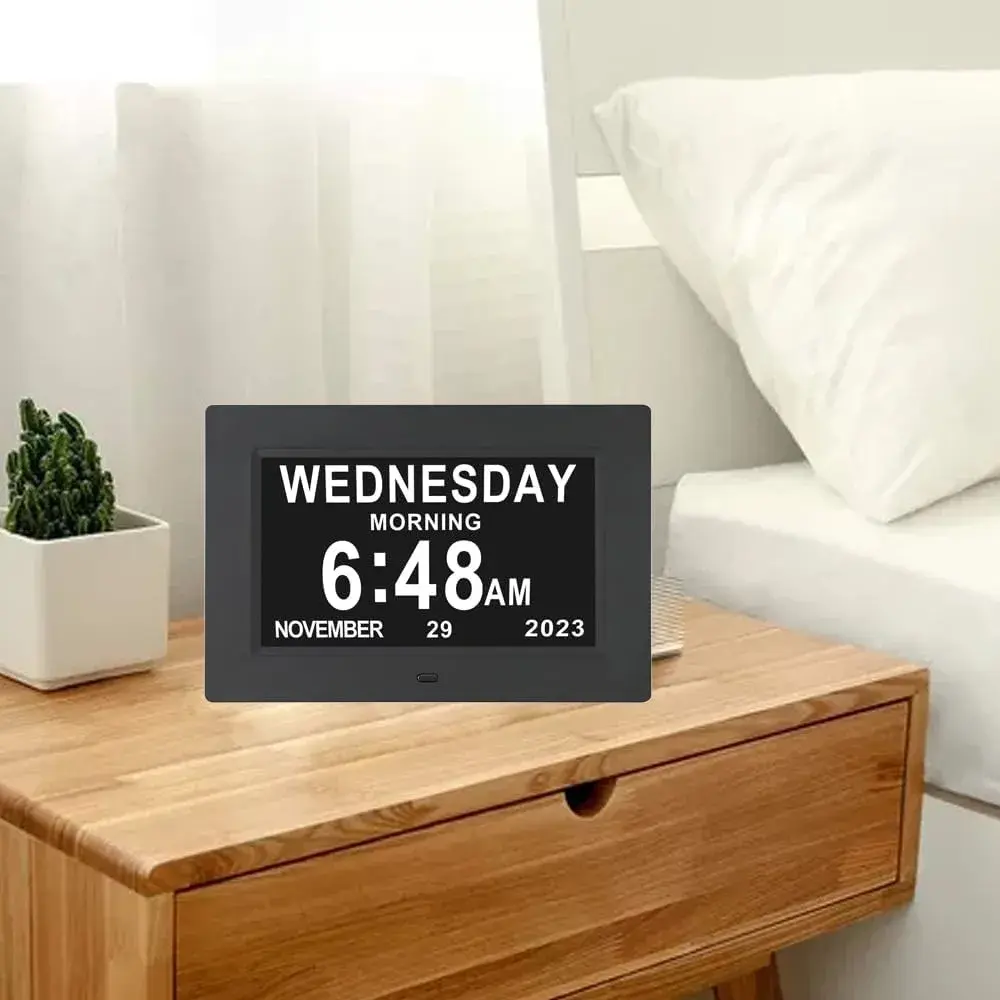 ybest 7.1 Inch Digital Day Calendar Clock with 12 Alarms | Auto-Dimming, 8 Languages, Photo Frame Function - view 6