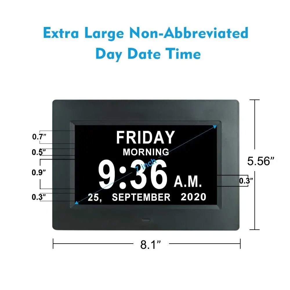 ybest 7.1 Inch Digital Day Calendar Clock with 12 Alarms | Auto-Dimming, 8 Languages, Photo Frame Function - view 2