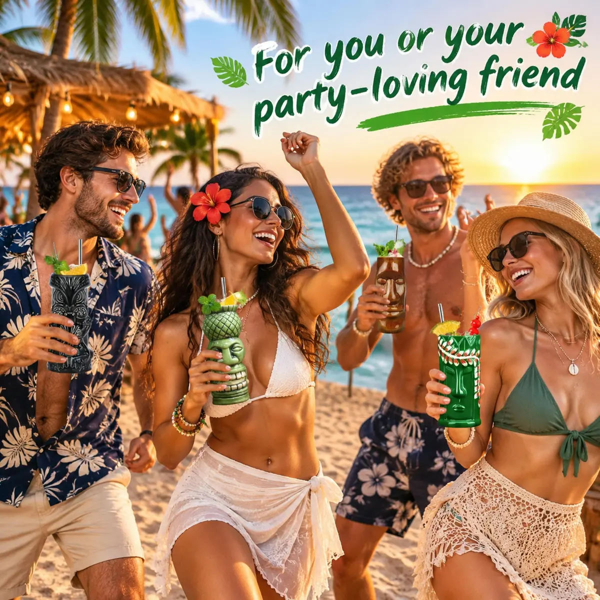 LINALL Tiki Mugs Cocktail Set of 4 | Large Ceramic Hawaiian Party Drinkware (4 pack) - view 6