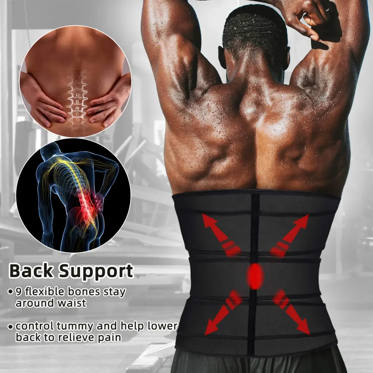 Hidyliu Mens Black Waist Trainer Neoprene Sauna Sweat Trimmer with 3 Belts & 4 Rows Hook, Size Small - view 3