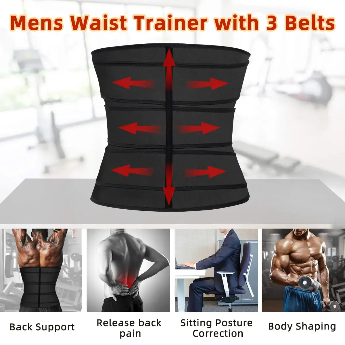 Hidyliu Mens Neoprene Sauna Sweat Waist Trainer with 3 Belts & 4 Hook Rows, XL Black | Supports Posture & Burns Belly Fat - view 5