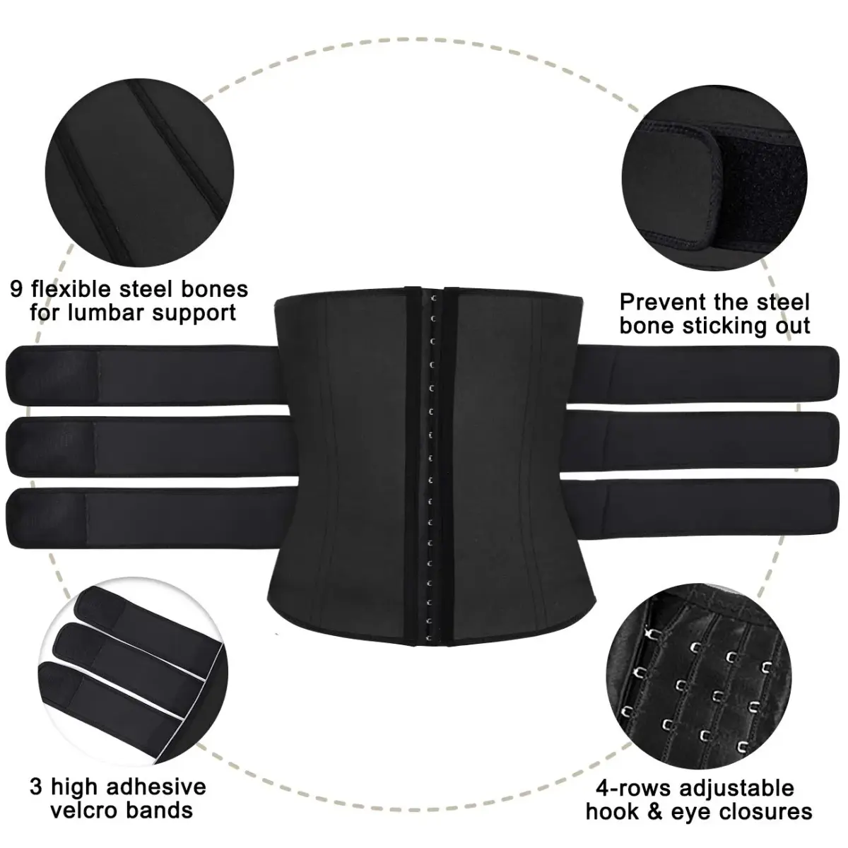 Hidyliu Mens Neoprene Sauna Sweat Waist Trainer with 3 Belts & 4 Hook Rows, XL Black | Supports Posture & Burns Belly Fat - view 4