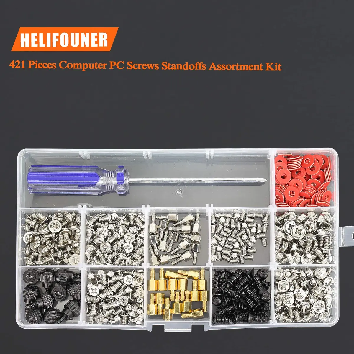 HELIFOUNER Computer Screw Assortment Kit 421 Pieces | Rust-Resistant Brass & Steel with Screwdriver - view 4