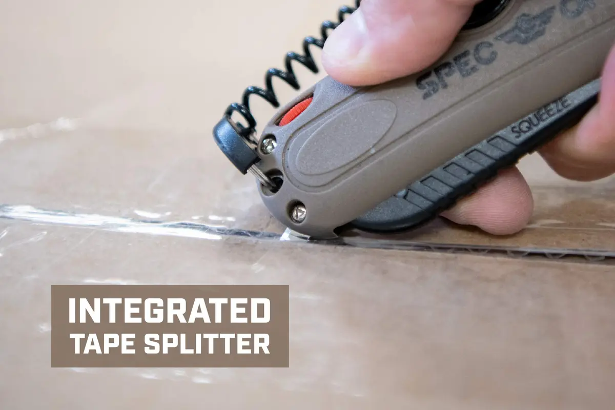 Spec Ops Safety Knife Box Cutter, Self-Retracting, Stainless Steel Blade, Black/Tan | Ergonomic & Safe for Warehouse & Cardboard - view 7