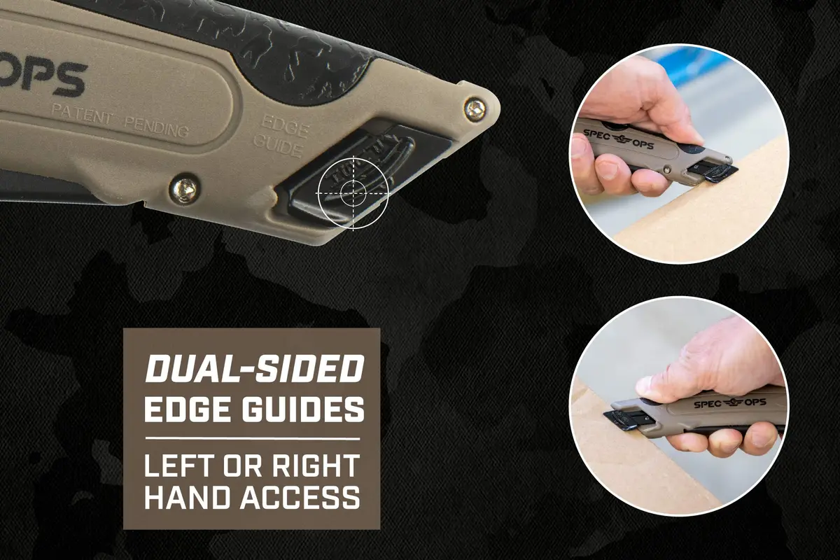 Spec Ops Safety Knife Box Cutter, Self-Retracting, Stainless Steel Blade, Black/Tan | Ergonomic & Safe for Warehouse & Cardboard - view 3
