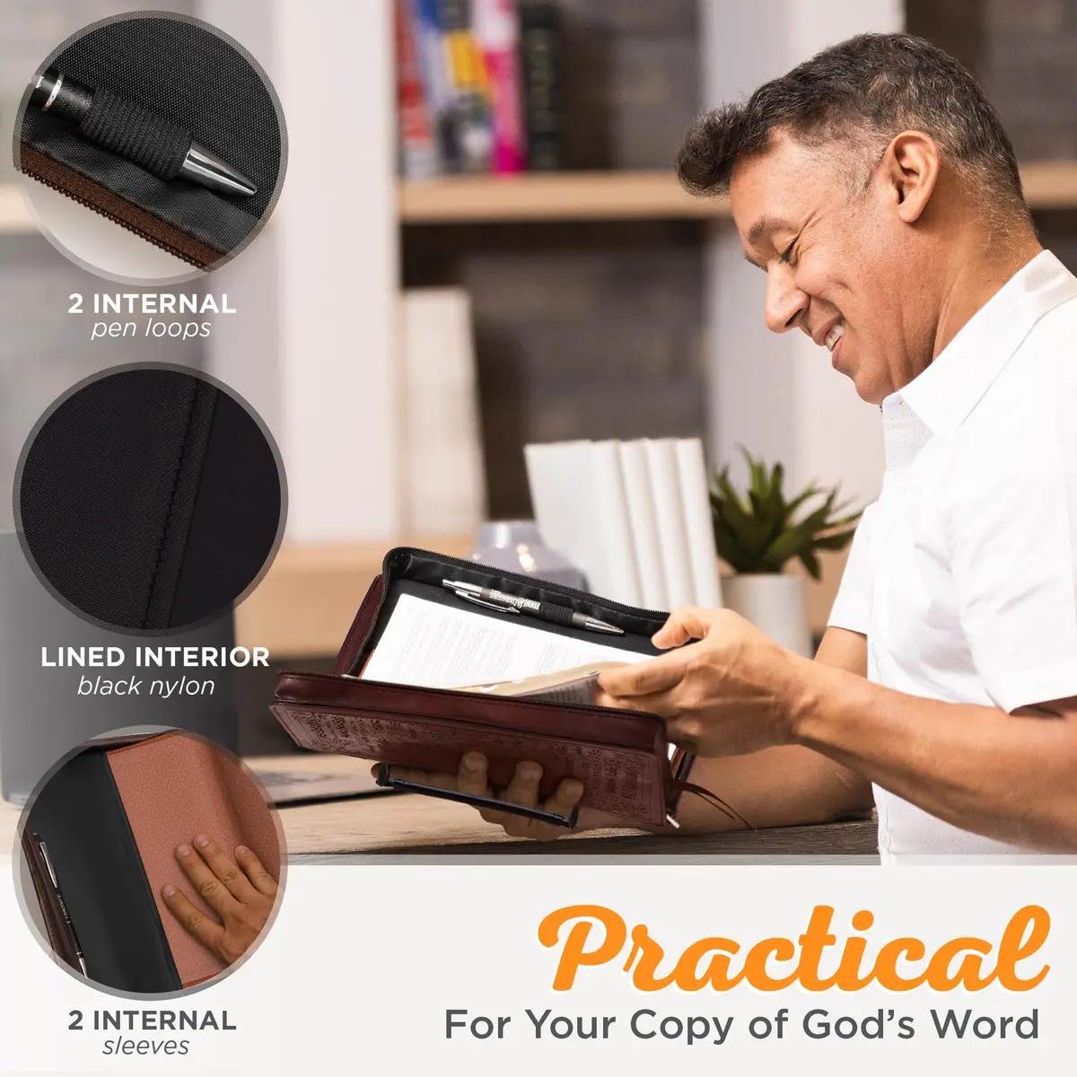 Christian Art Gifts Names of God Faux Leather Bible Cover for Men, Extra Large | Scripture Verse Exodus 34:6 - view 3
