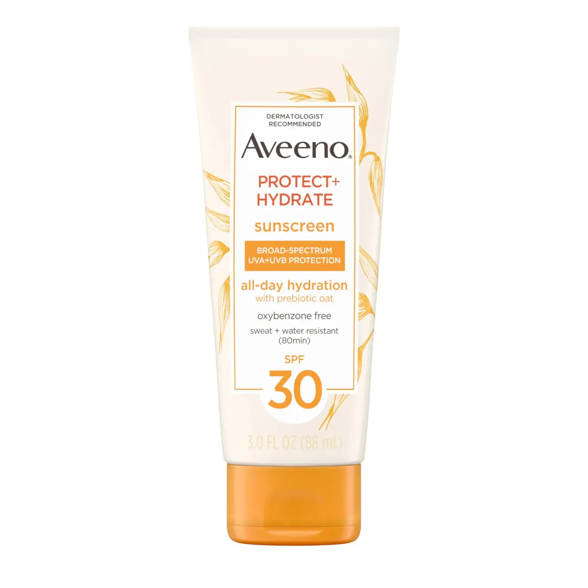 Aveeno Protect + Hydrate SPF 30 Sunscreen Lotion 89ml (3.0 Fl Oz) | Broad Spectrum Sun Protection for Full Body, Prebiotic Oat, Weightless, Sweat & Water-Resistant, Oxybenzone-Free - main product image