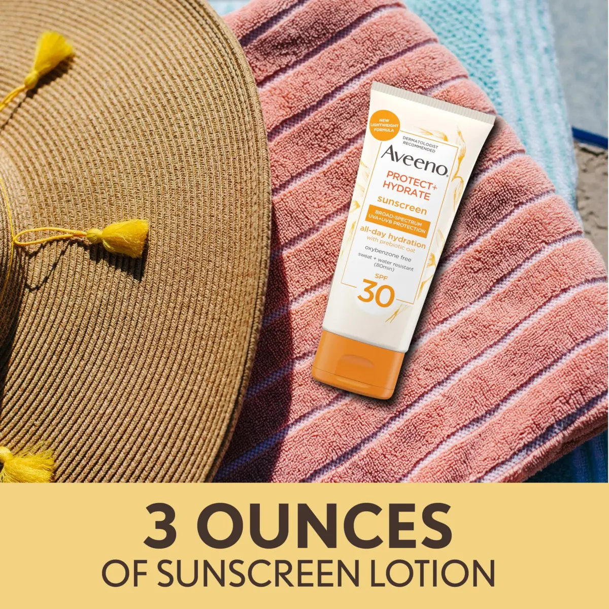 Aveeno Protect + Hydrate SPF 30 Sunscreen Lotion 89ml (3.0 Fl Oz) | Broad Spectrum Sun Protection for Full Body, Prebiotic Oat, Weightless, Sweat & Water-Resistant, Oxybenzone-Free - view 3