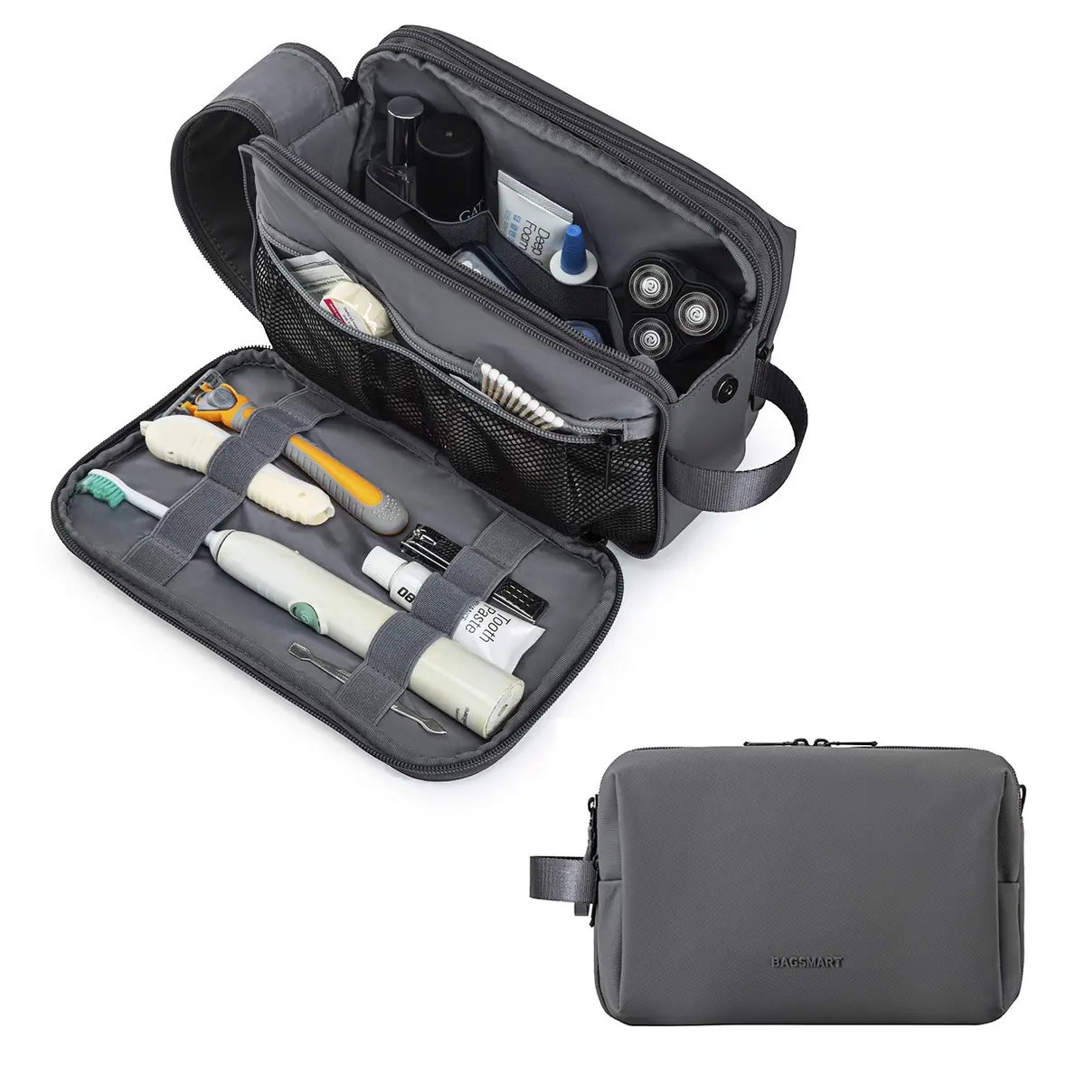 BAGSMART Toiletry Bag for Men, Travel Organizer, Water-resistant, Grey-medium | Spacious & Multi-functional - main product image