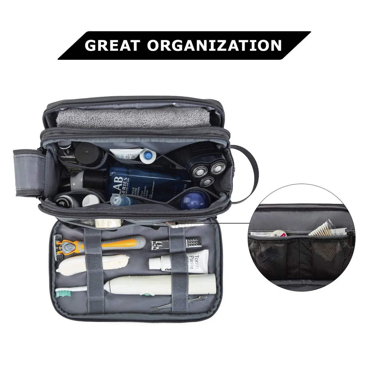 BAGSMART Toiletry Bag for Men, Travel Organizer, Water-resistant, Grey-medium | Spacious & Multi-functional - view 3