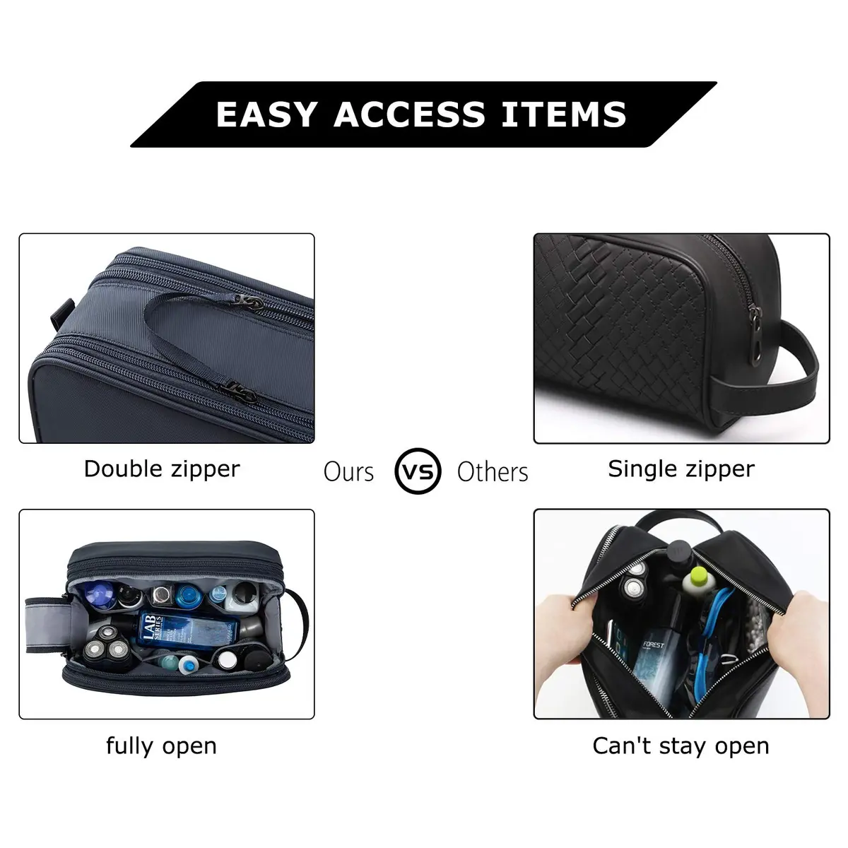 BAGSMART Toiletry Bag for Men, Travel Organizer, Water-Resistant, Navy Blue, Medium | Spacious & Multi-Functional - view 5