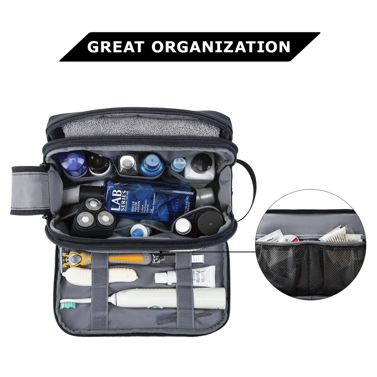 BAGSMART Toiletry Bag for Men, Travel Organizer, Water-Resistant, Navy Blue, Medium | Spacious & Multi-Functional - view 3