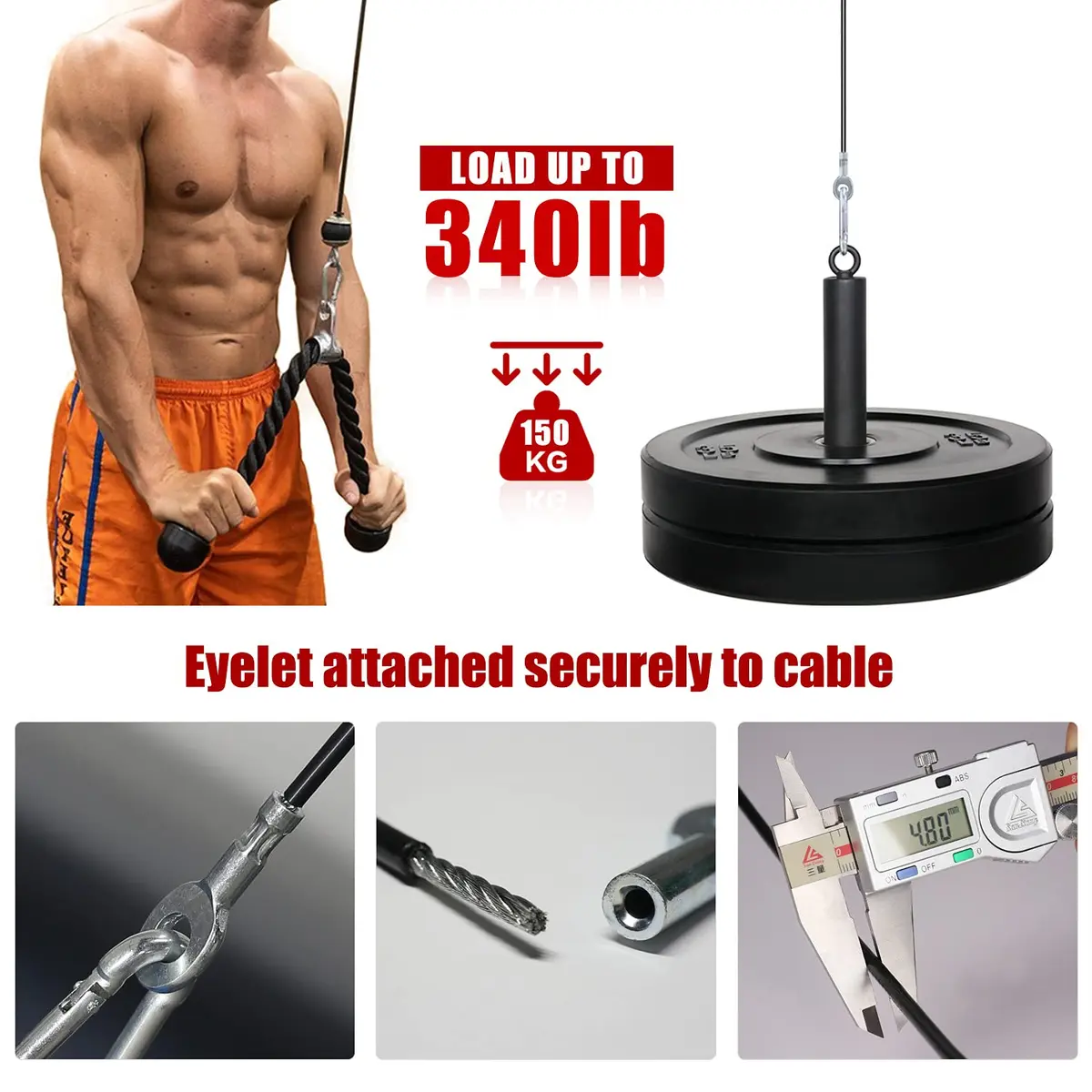 SYL Fitness Cable for DIY Home Garage Gym Cable Pulley System (Black: Type B, 88 in) | 340lb Capacity, Wear-Resistant Nylon - view 3