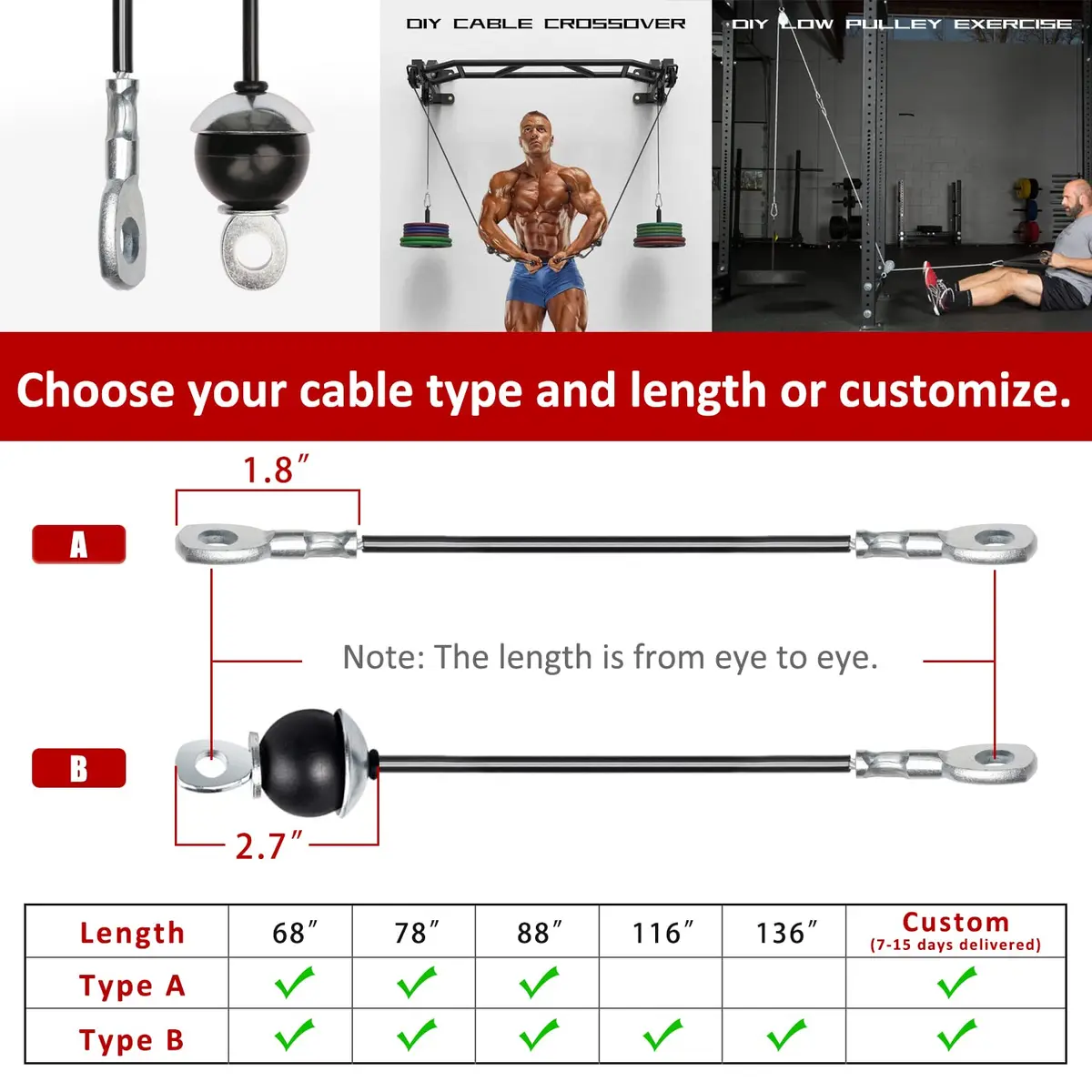 SYL Fitness Cable for DIY Home Garage Gym Cable Pulley System (Black: Type B, 88 in) | 340lb Capacity, Wear-Resistant Nylon - view 4