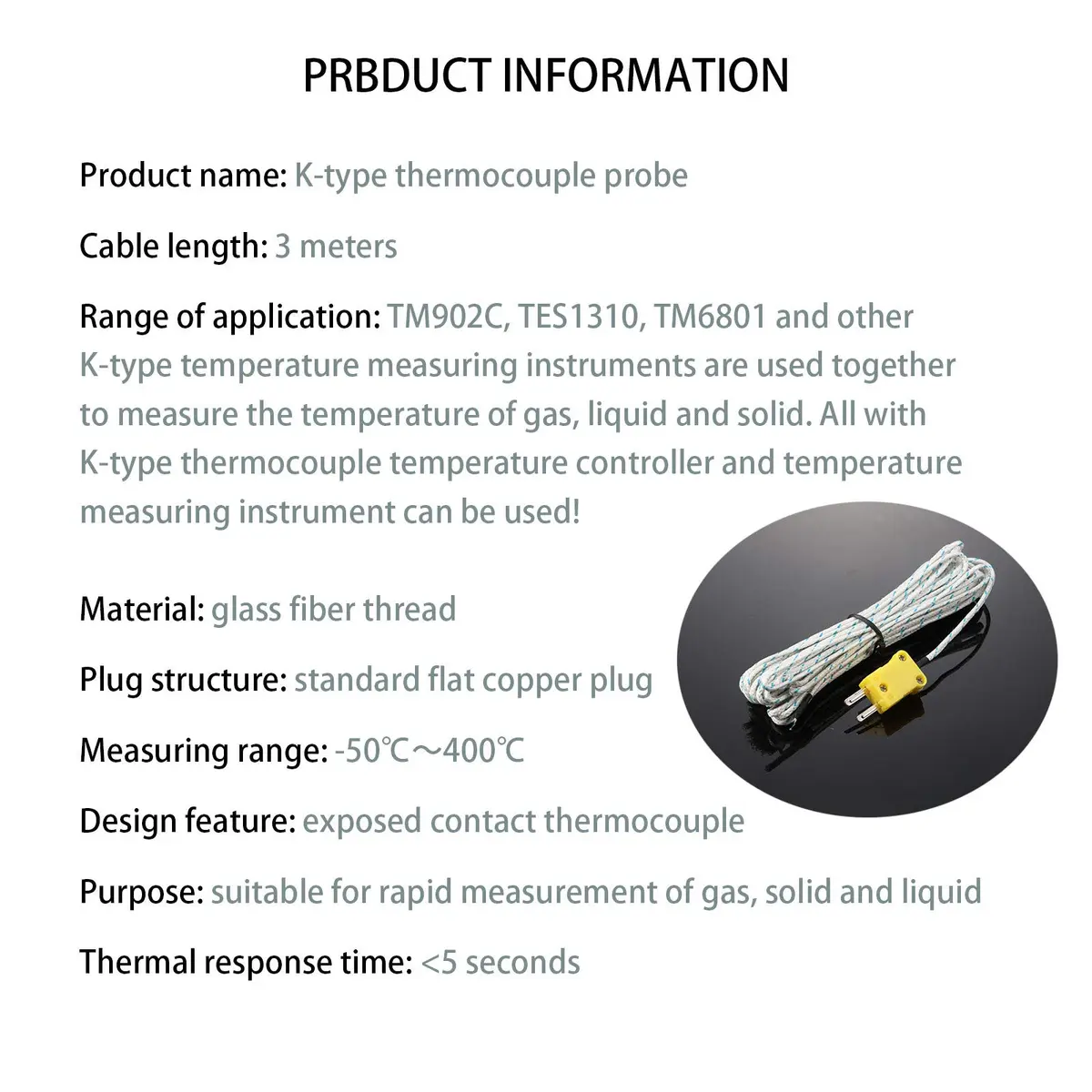 Weewooday K Type Thermocouple Probe 3m | Fast Response, Universal Compatibility - view 5