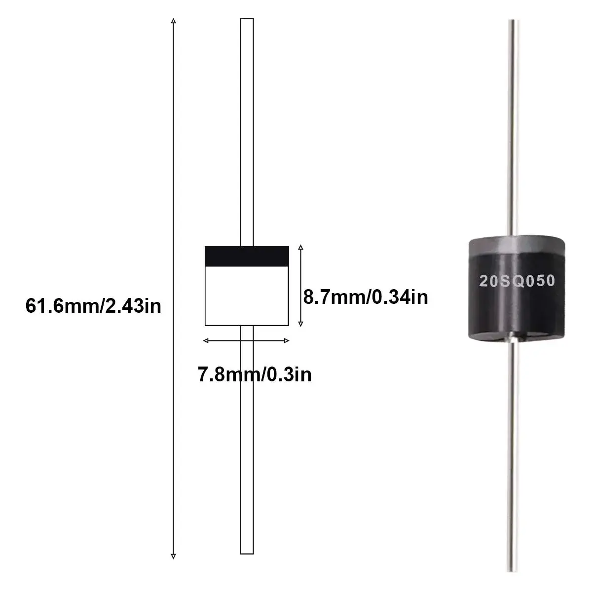 Tnisesm 20SQ050 Schottky Blocking Diode 20A 50V | 20 Pcs Axial Kit for Solar Panel - view 2
