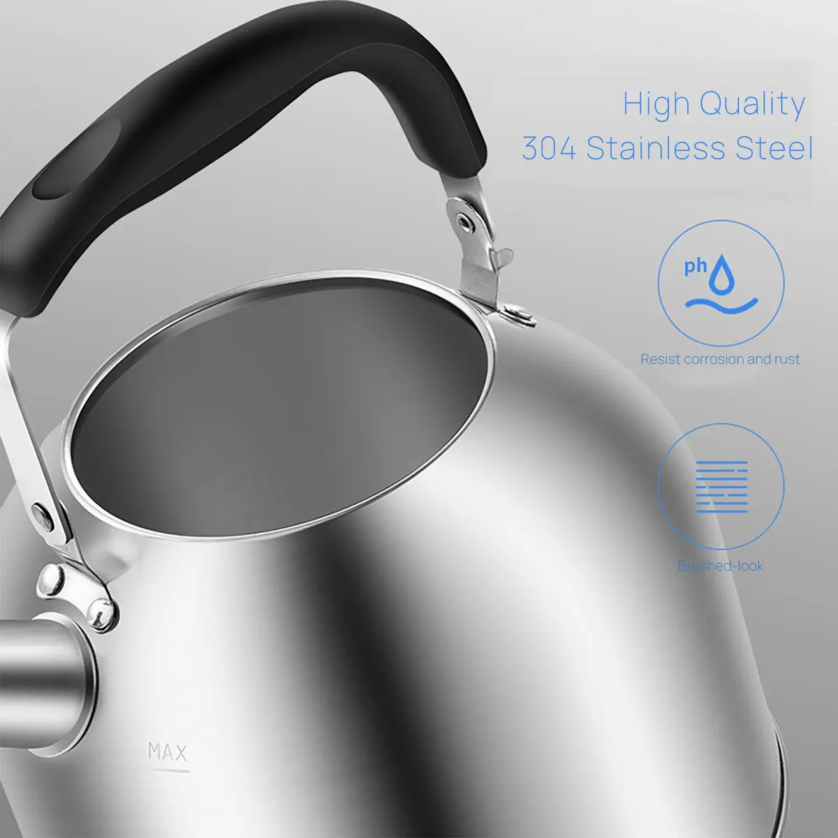MAXCOOK 4.2 Quart/4L Stainless Steel Whistling Tea Kettle | Induction Compatible, Brushed Satin Finish - view 5