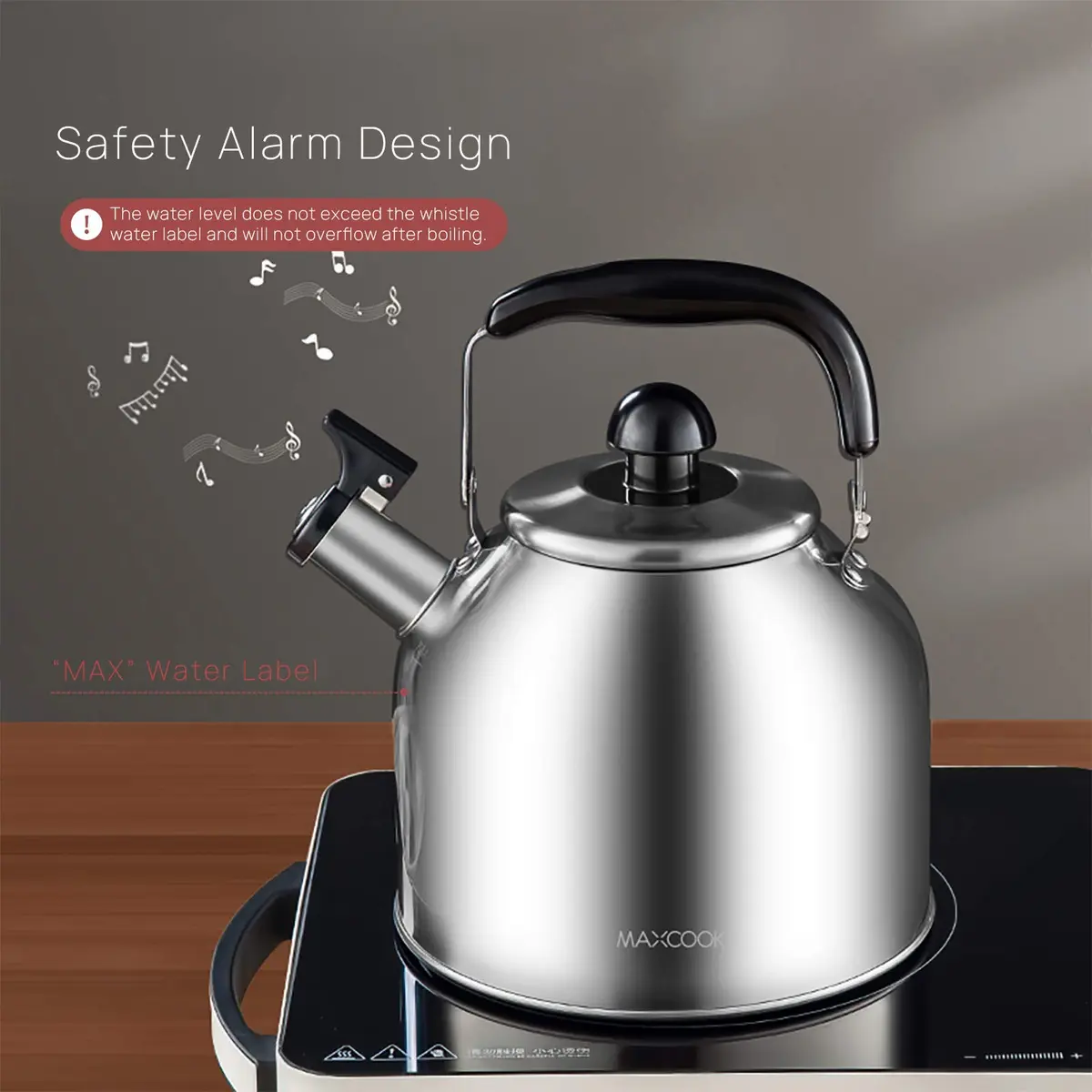 MAXCOOK 4.2 Quart/4L Stainless Steel Whistling Tea Kettle | Induction Compatible, Brushed Satin Finish - view 6