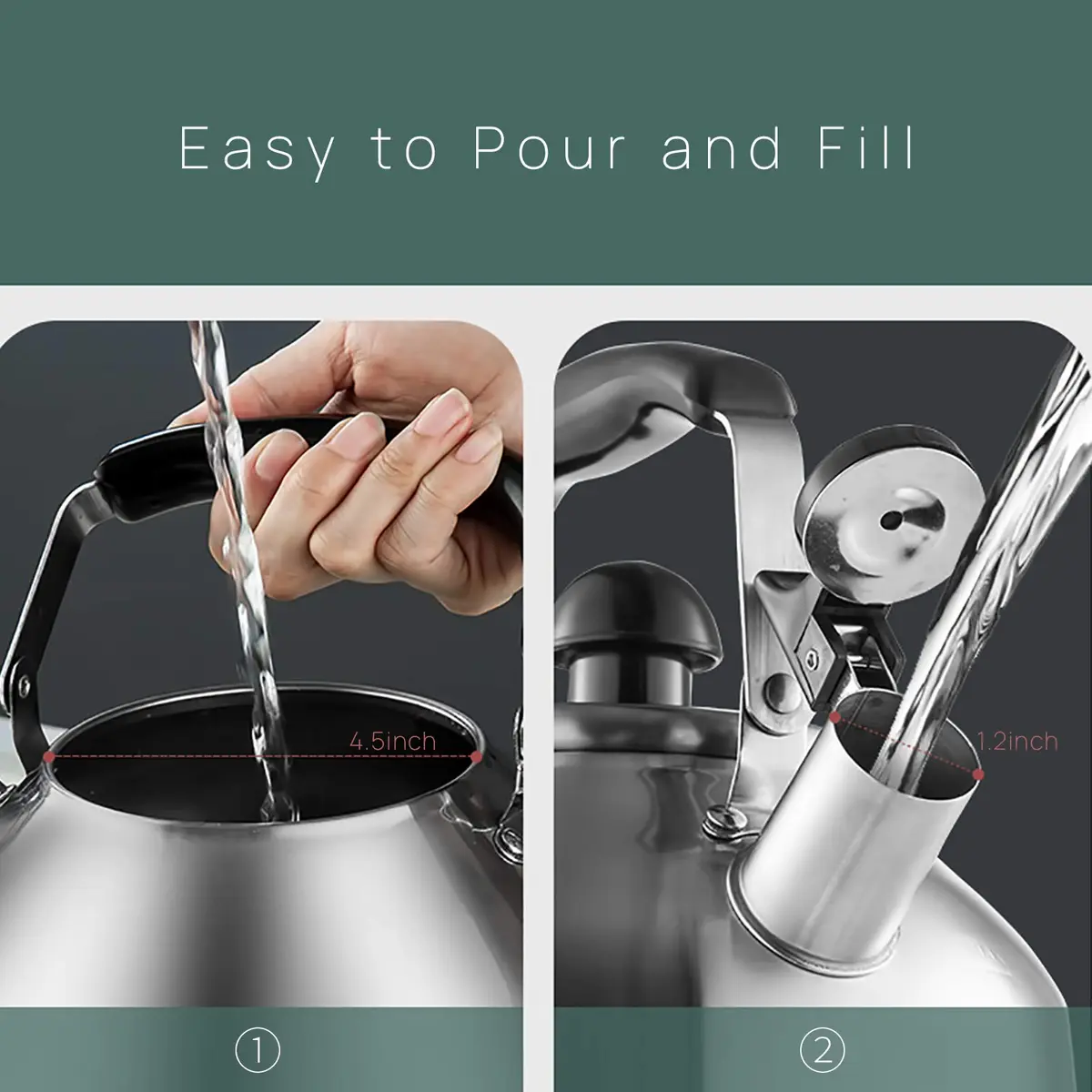 MAXCOOK 4.2 Quart/4L Stainless Steel Whistling Tea Kettle | Induction Compatible, Brushed Satin Finish - view 7