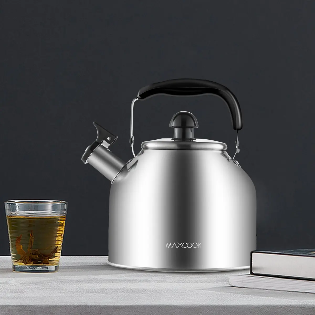 MAXCOOK 4.2 Quart/4L Stainless Steel Whistling Tea Kettle | Induction Compatible, Brushed Satin Finish - view 2