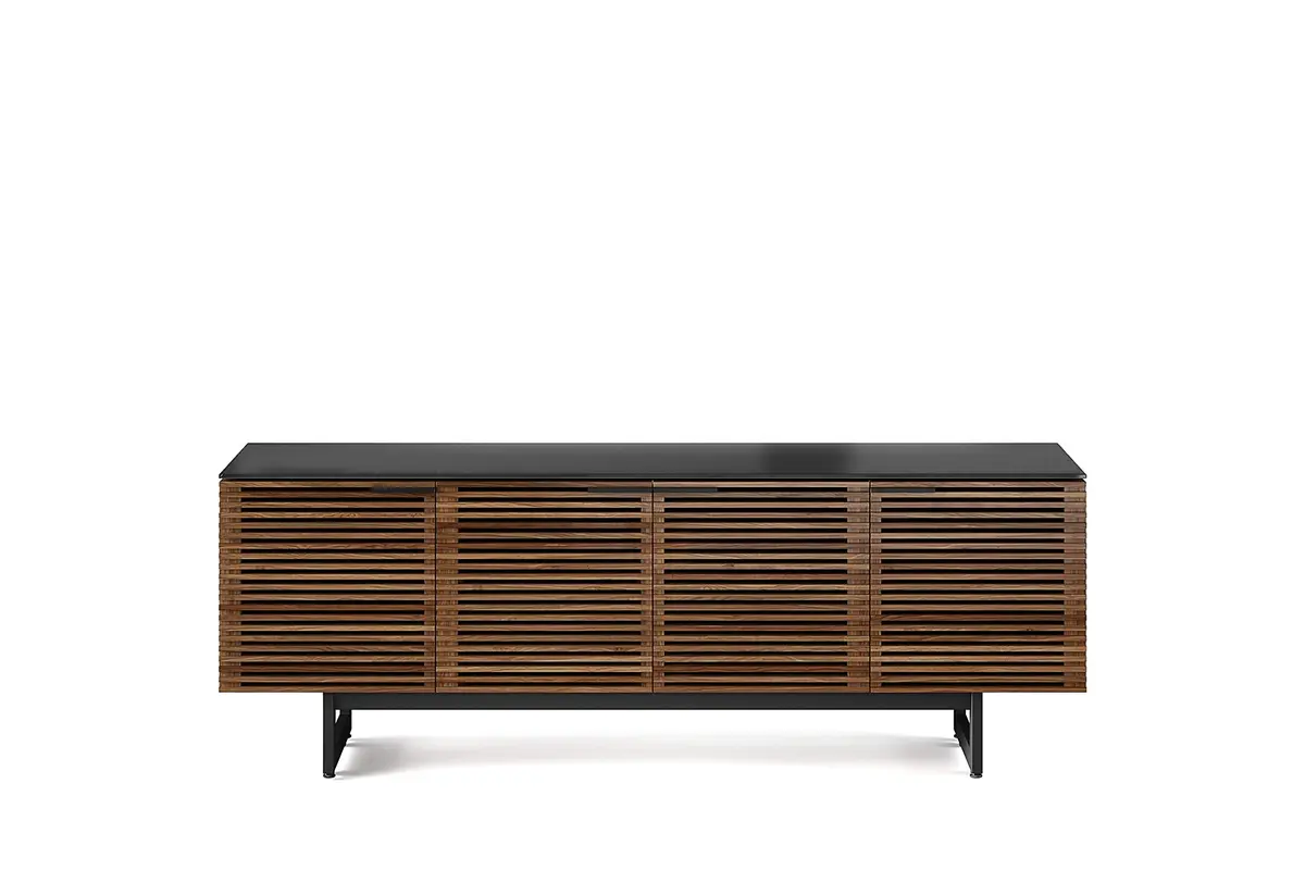 BDI Corridor 8179 Quad-Width Tall Media Cabinet, Natural Walnut | Modern TV Stand with Cable Management & Soft Glass Top - main product image