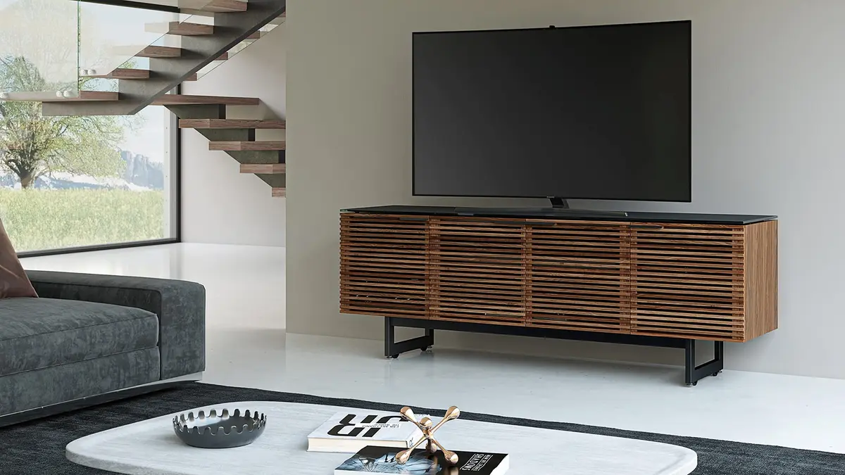 BDI Corridor 8179 Quad-Width Tall Media Cabinet, Natural Walnut | Modern TV Stand with Cable Management & Soft Glass Top - view 5
