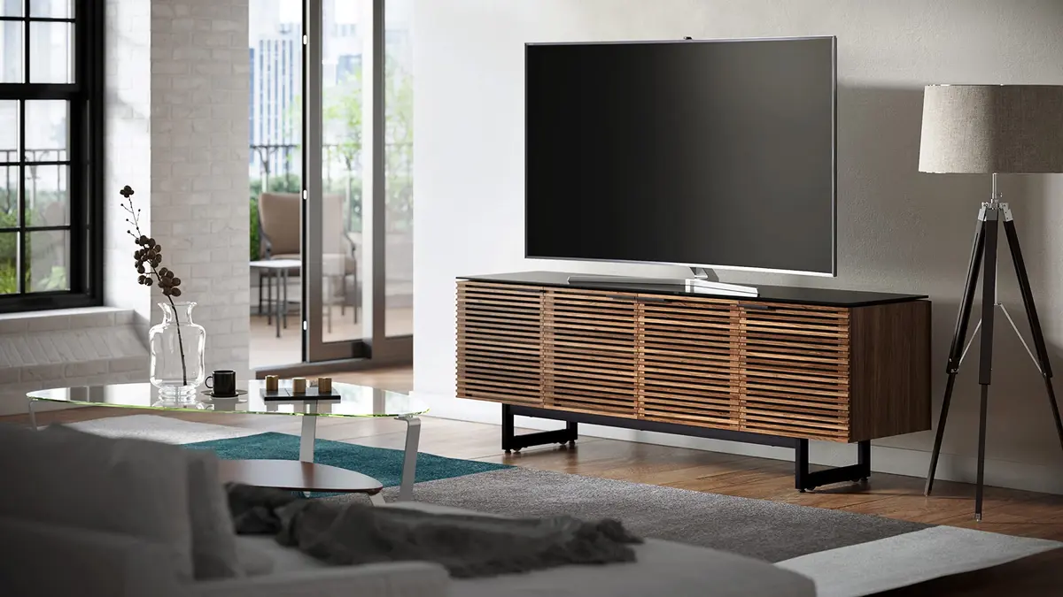 BDI Corridor 8179 Quad-Width Tall Media Cabinet, Natural Walnut | Modern TV Stand with Cable Management & Soft Glass Top - view 6