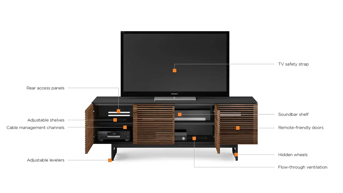 BDI Corridor 8179 Quad-Width Tall Media Cabinet, Natural Walnut | Modern TV Stand with Cable Management & Soft Glass Top - view 8