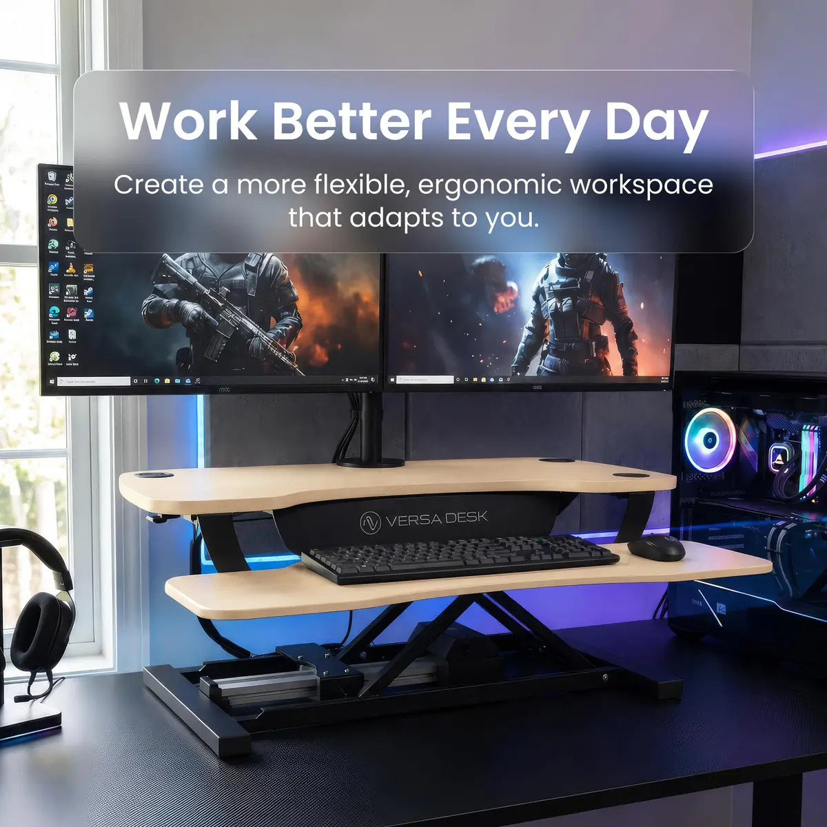 VERSADESK PowerPro 40 Inch Electric Standing Desk Converter | Push-Button Height Adjustable Sit to Stand Desk Riser for Monitors & Laptop - view 6