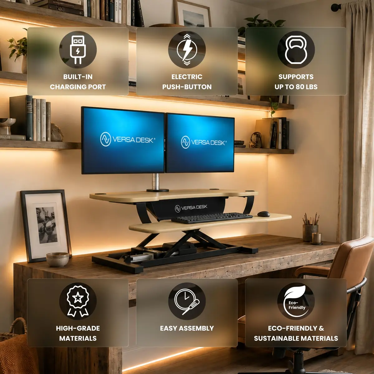 VERSADESK PowerPro 40 Inch Electric Standing Desk Converter | Push-Button Height Adjustable Sit to Stand Desk Riser for Monitors & Laptop - view 3
