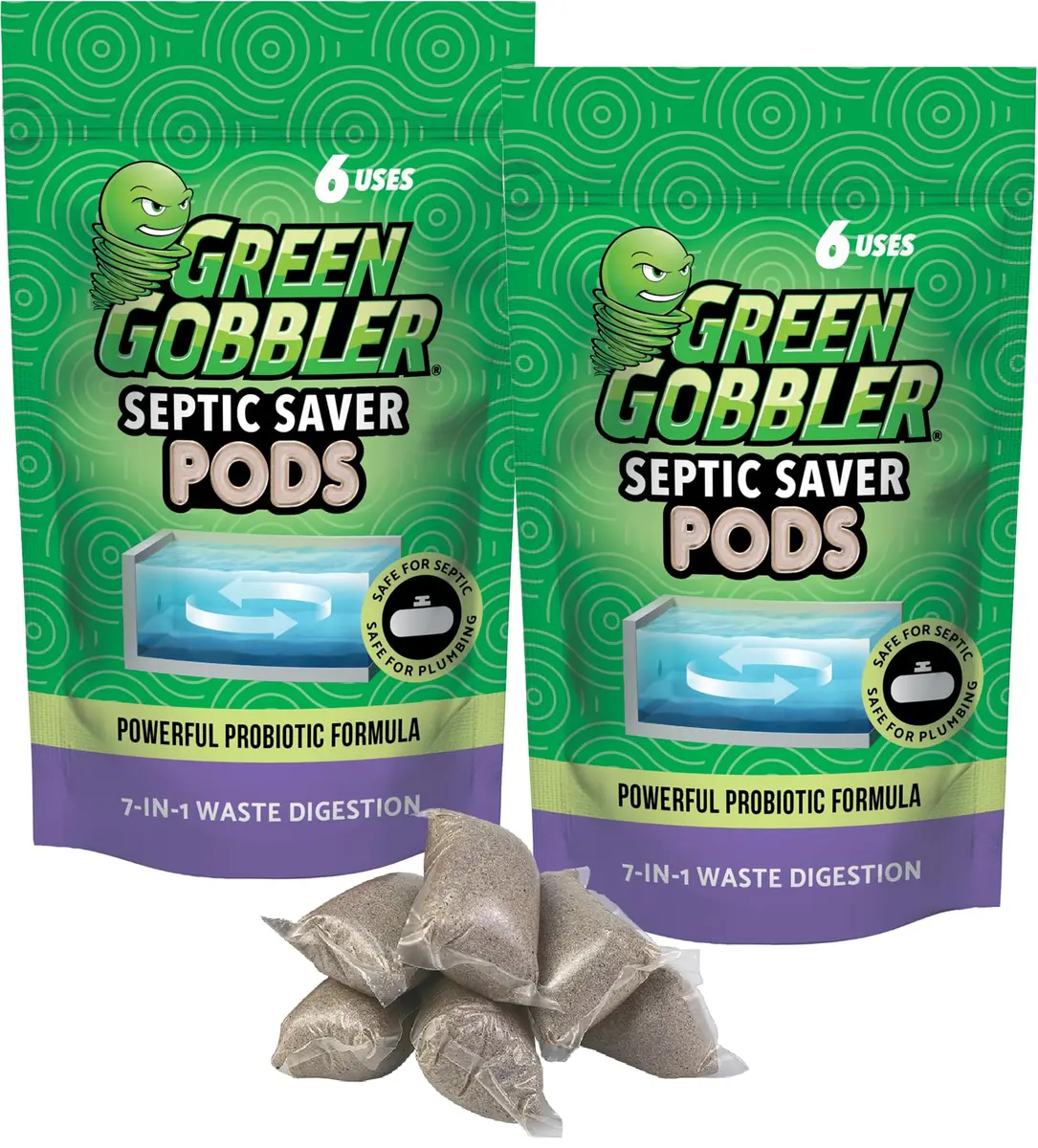 Green Gobbler Septic Tank Treatment Packets 12 Pods | Natural Bacterial & Enzymes to Prevent Septic Issues - main product image