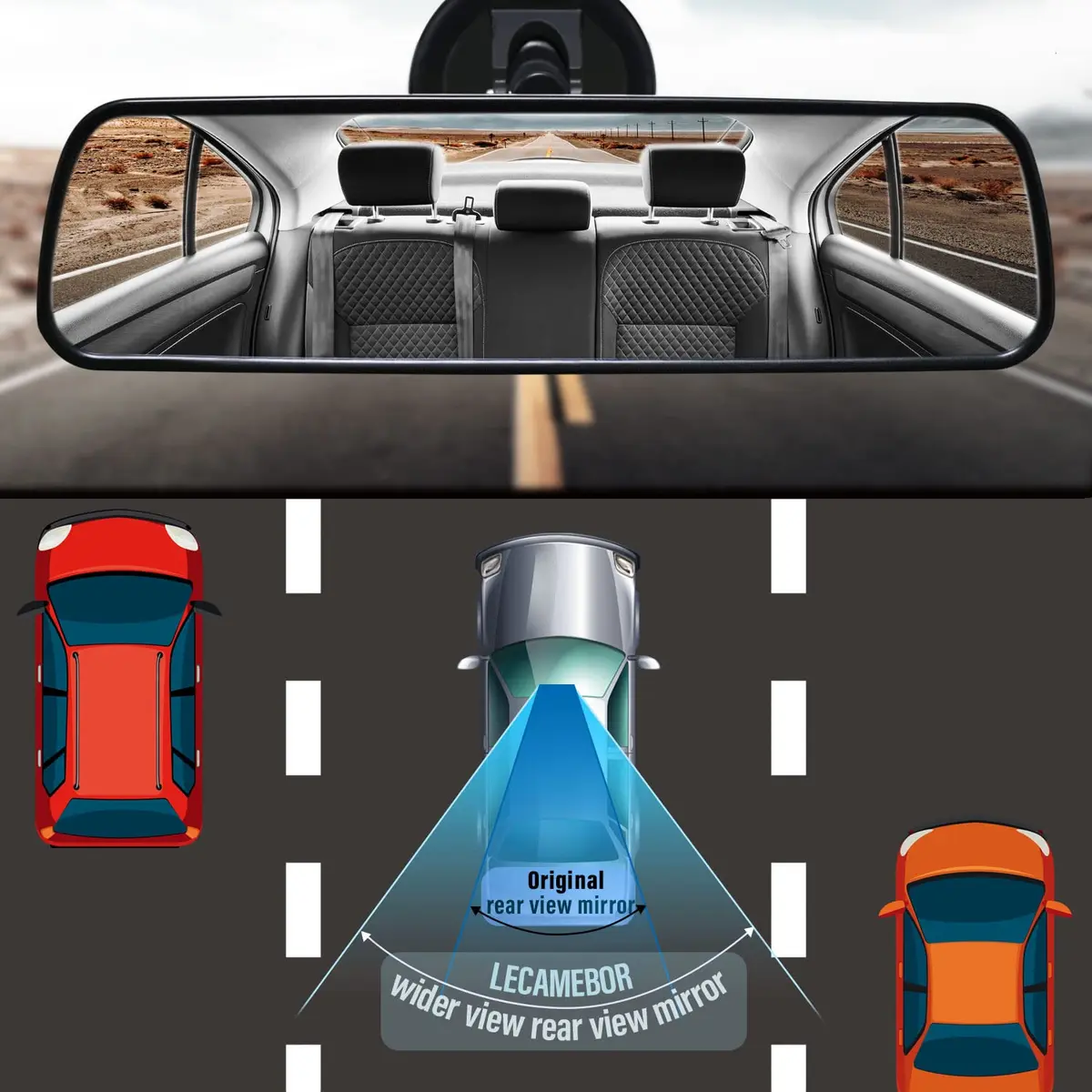 LECAMEBOR Rear View Mirror, Universal Thickened Anti-glare HD Car Interior Mirror | 24.5 x 7 CM, Plain HD, Wide View - view 6