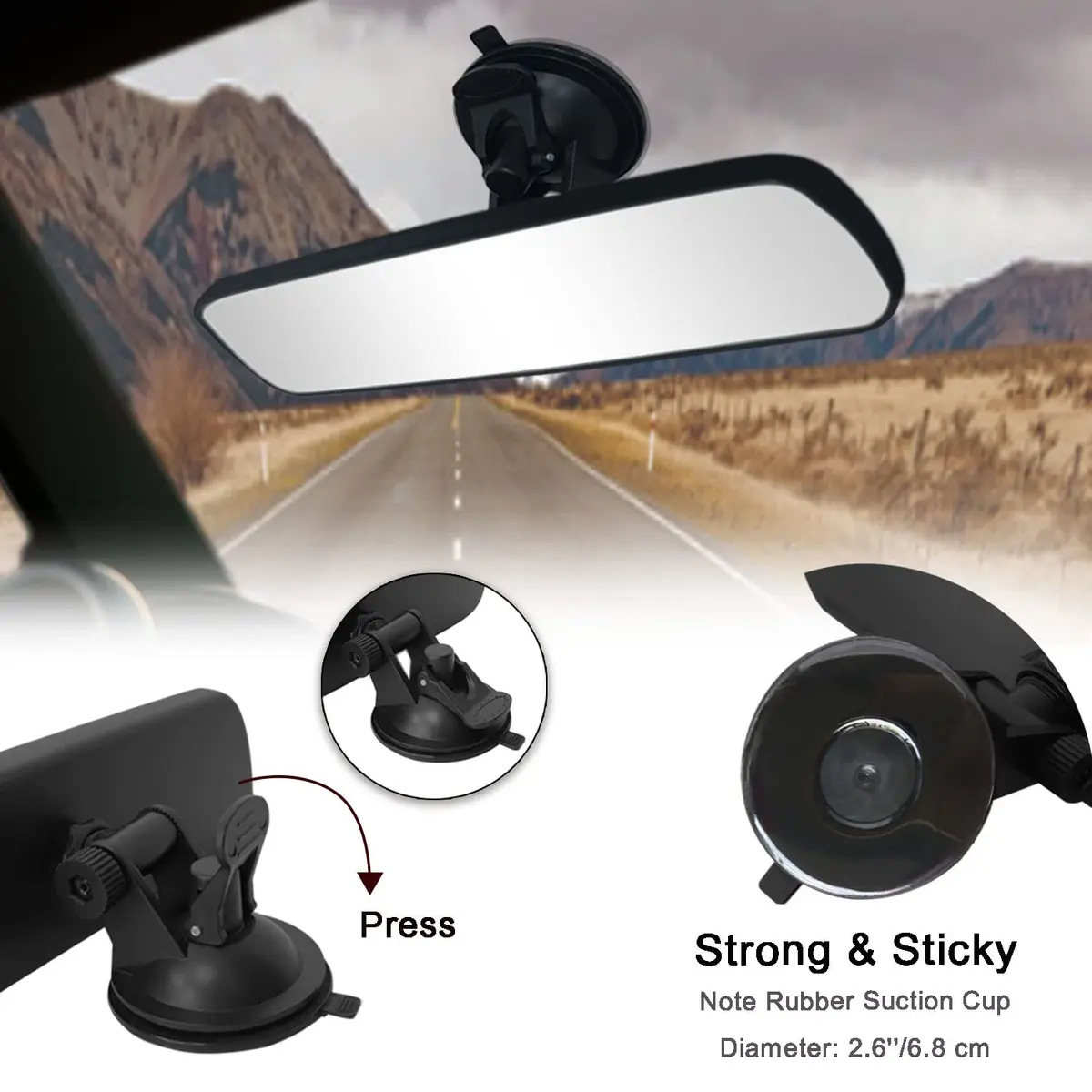 LECAMEBOR Rear View Mirror, Universal Thickened Anti-glare HD Car Interior Mirror | 24.5 x 7 CM, Plain HD, Wide View - view 3
