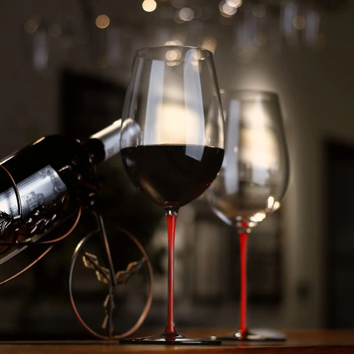 LUXU Crystal Wine Glasses with Red Stem & Black Base, 880ml (31 Fl Oz) | Hand Blown Artistry for Bordeaux & Cabernet Sauvignon - view 2