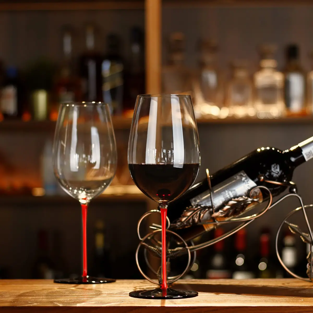 LUXU Crystal Wine Glasses with Red Stem & Black Base, 880ml (31 Fl Oz) | Hand Blown Artistry for Bordeaux & Cabernet Sauvignon - view 3