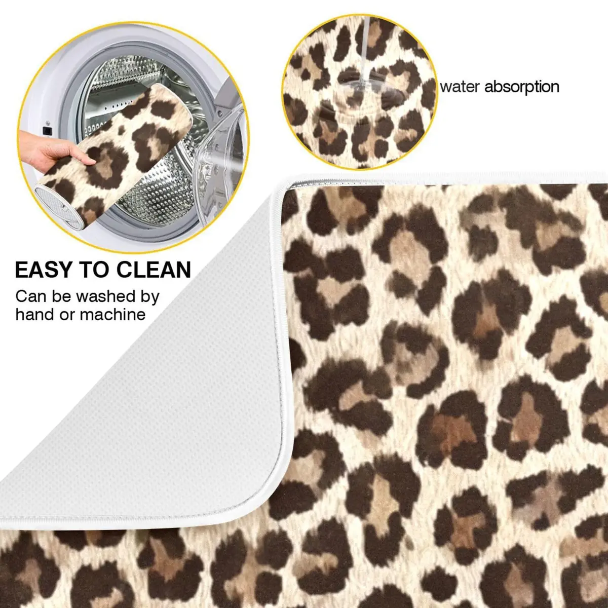 Kcldeci Leopard Print Dish Drying Mat 18x24 inch | Microfiber & Foam Absorbs Moisture - view 2