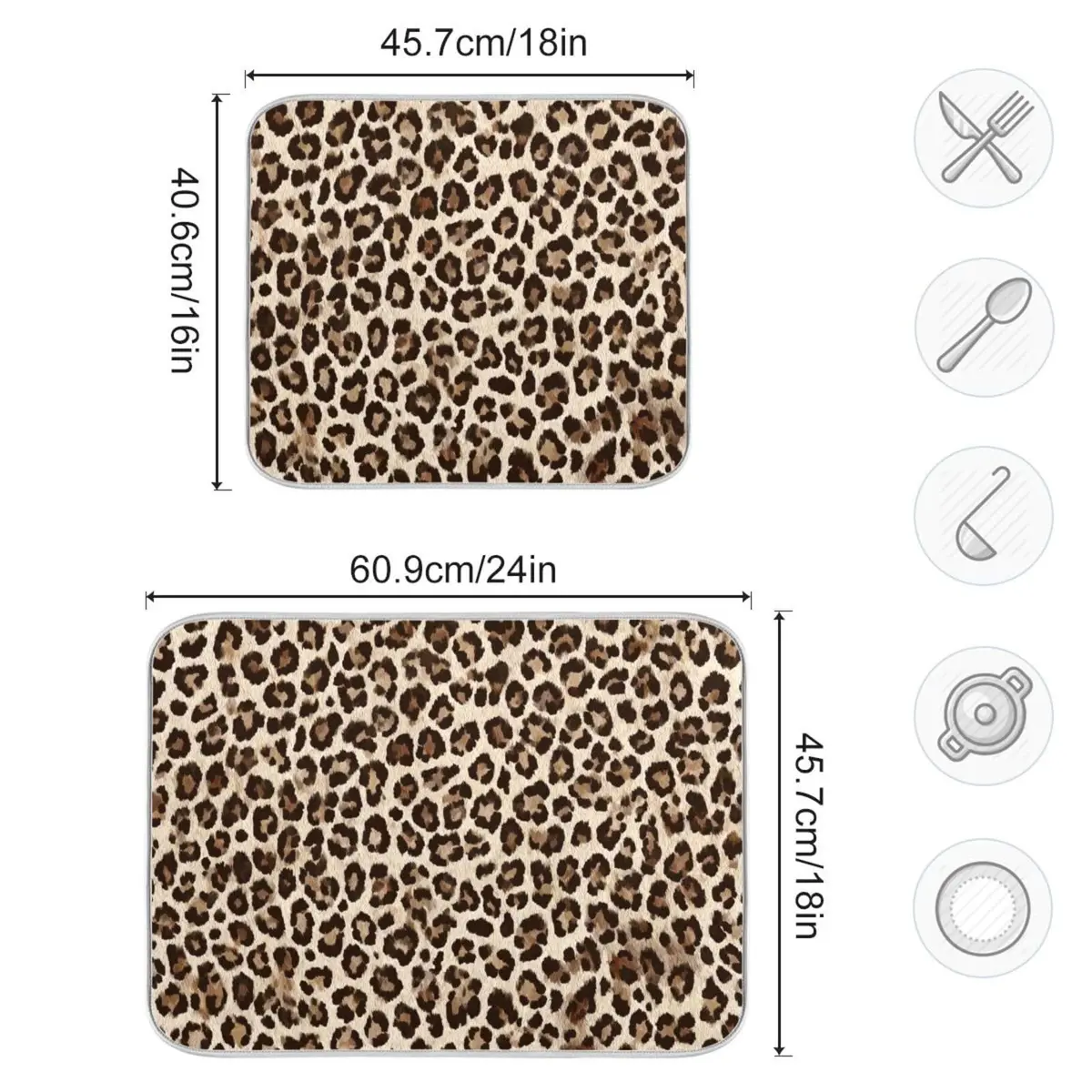 Kcldeci Leopard Print Dish Drying Mat 18x24 inch | Microfiber & Foam Absorbs Moisture - view 3