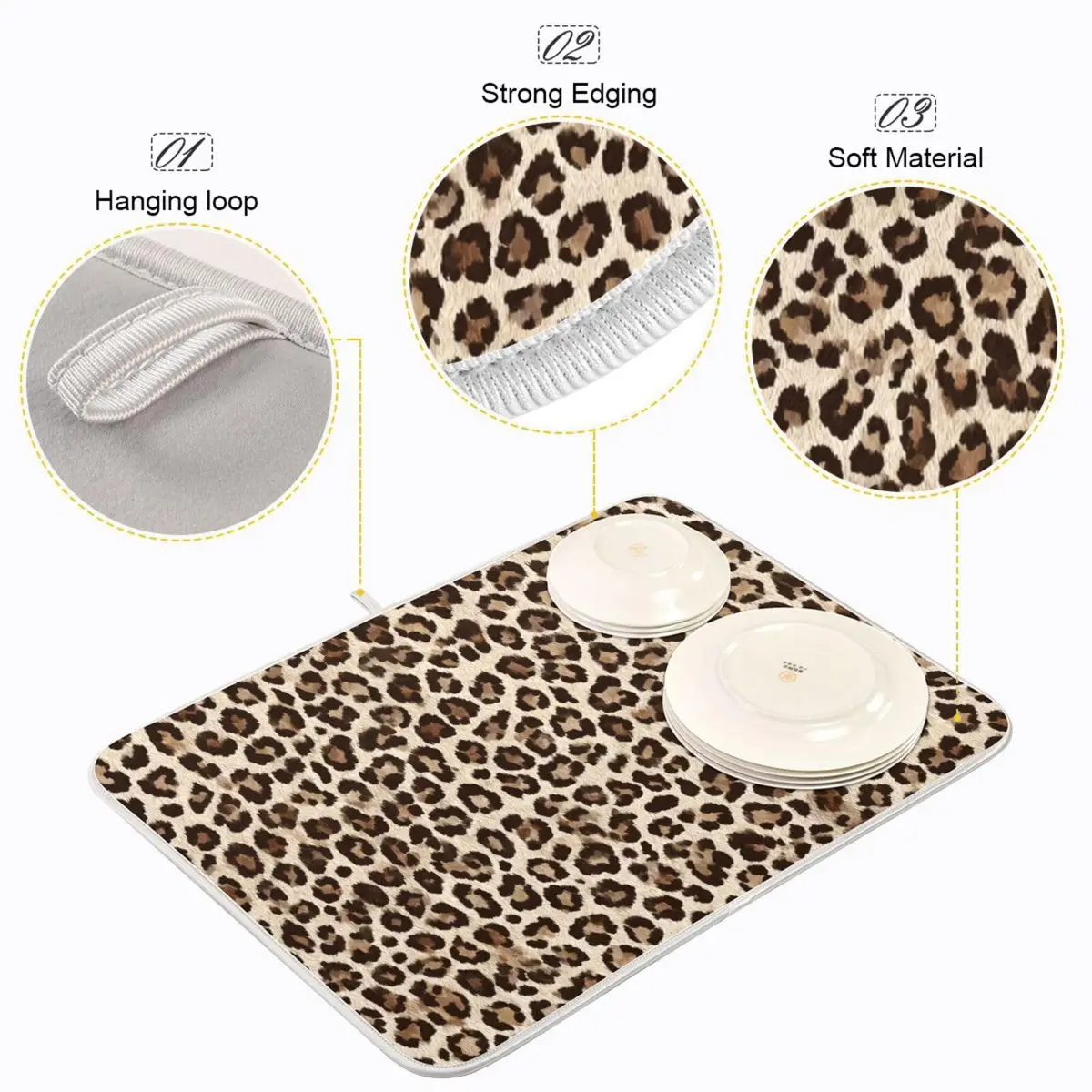 Kcldeci Leopard Print Dish Drying Mat 18x24 inch | Microfiber & Foam Absorbs Moisture - view 4